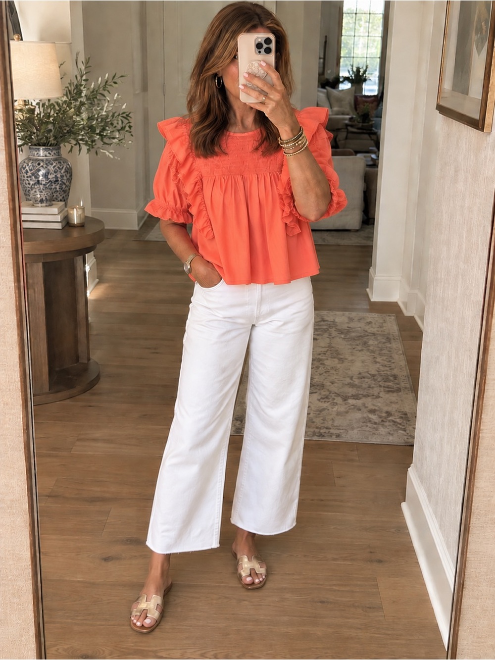 Strut & Bolt Coral Ruffle Top – 100% Cotton - Medium
